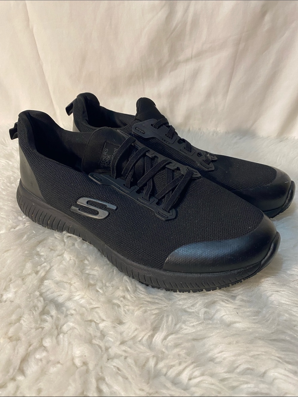 Skechers Work Slip Resistant All-Black Slip-On Athletic Sneakers